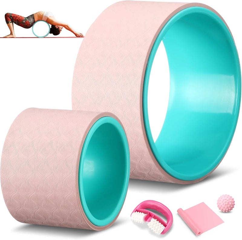 Arrowbash 5 Pack Yoga Wheel Set Back Stretcher Wheel for Deep Tissue Massage Foam Roller for Back Pain Relief & Stretching, Trigger Point Therapy Ball, Resistance Loop Exercise Bands, Massage Roller - Image 1